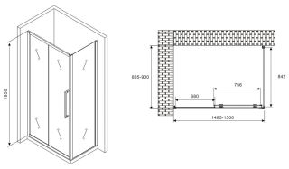 Душевой уголок ABBER Schwarzer Diamant AG30150MH-S90M 150x90см хром
